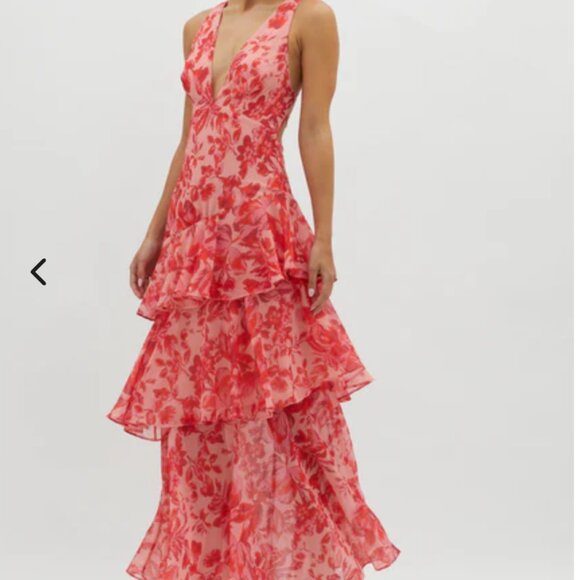 Selfie Leslie Veda Strappy Back Ruffle Midi Dress Floral Rd - Picture 1 of 2